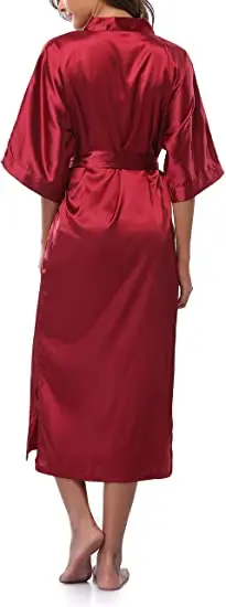 Plus Size S-XXXL Rayon Bathrobe Womens Kimono Satin Long Robe Sexy Lingerie Classic Nightgown Sleepwear with Belt