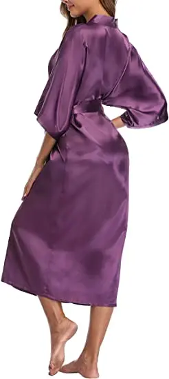 Plus Size S-XXXL Rayon Bathrobe Womens Kimono Satin Long Robe Sexy Lingerie Classic Nightgown Sleepwear with Belt