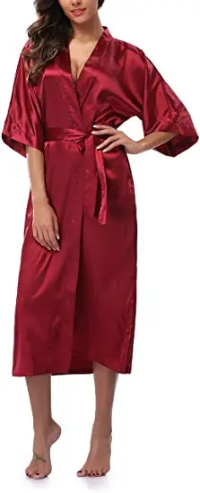 Plus Size S-XXXL Rayon Bathrobe Womens Kimono Satin Long Robe Sexy Lingerie Classic Nightgown Sleepwear with Belt