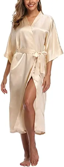 Plus Size S-XXXL Rayon Bathrobe Womens Kimono Satin Long Robe Sexy Lingerie Classic Nightgown Sleepwear with Belt