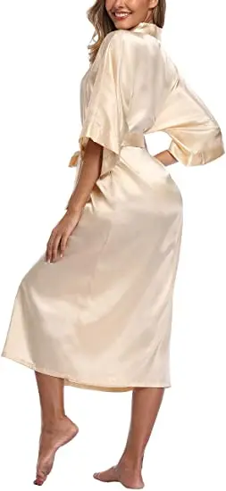 Plus Size S-XXXL Rayon Bathrobe Womens Kimono Satin Long Robe Sexy Lingerie Classic Nightgown Sleepwear with Belt