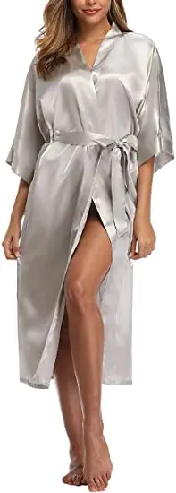 Plus Size S-XXXL Rayon Bathrobe Womens Kimono Satin Long Robe Sexy Lingerie Classic Nightgown Sleepwear with Belt