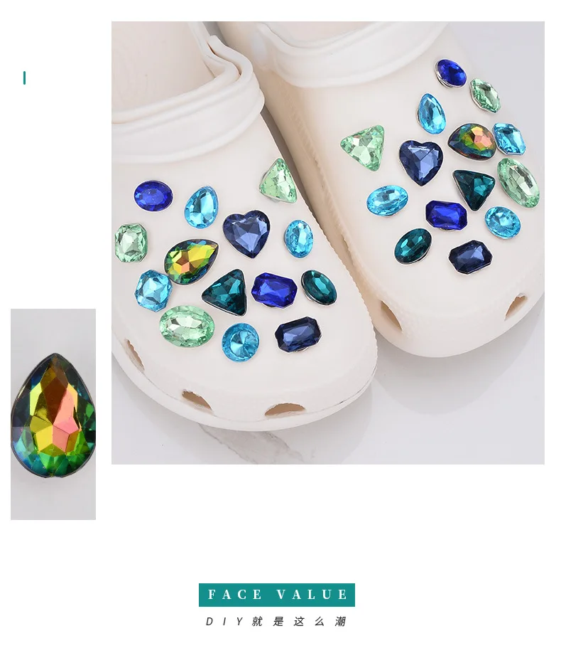 New Shoe Charms for Hole DIY Colored Diamond Crystal Shoe Buckle Decoration for Hole Shoe Charm Accessories Kids Party Gift