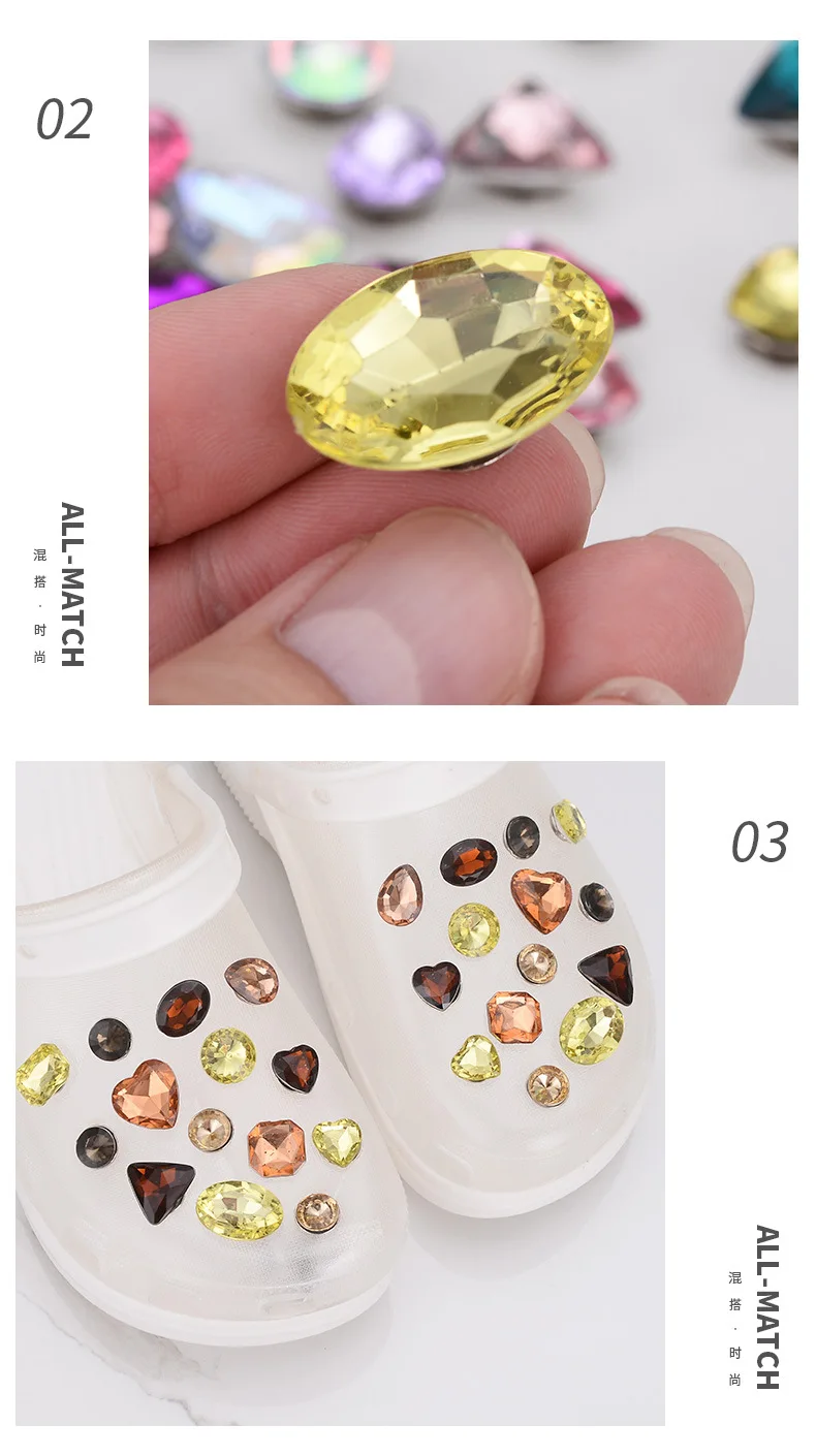 New Shoe Charms for Hole DIY Colored Diamond Crystal Shoe Buckle Decoration for Hole Shoe Charm Accessories Kids Party Gift