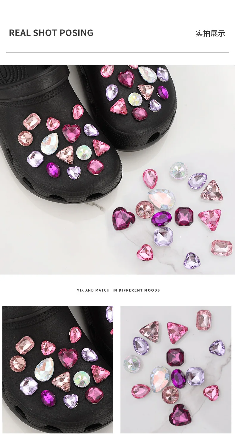 New Shoe Charms for Hole DIY Colored Diamond Crystal Shoe Buckle Decoration for Hole Shoe Charm Accessories Kids Party Gift