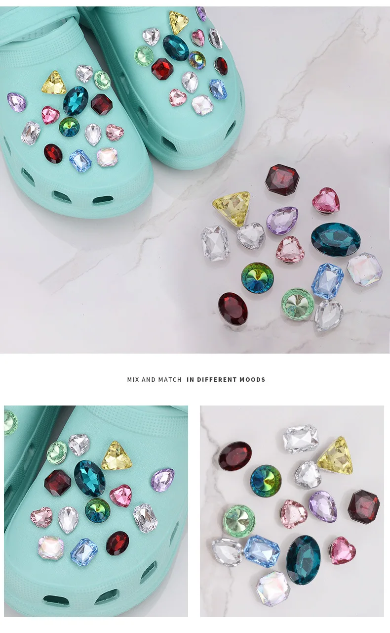 New Shoe Charms for Hole DIY Colored Diamond Crystal Shoe Buckle Decoration for Hole Shoe Charm Accessories Kids Party Gift