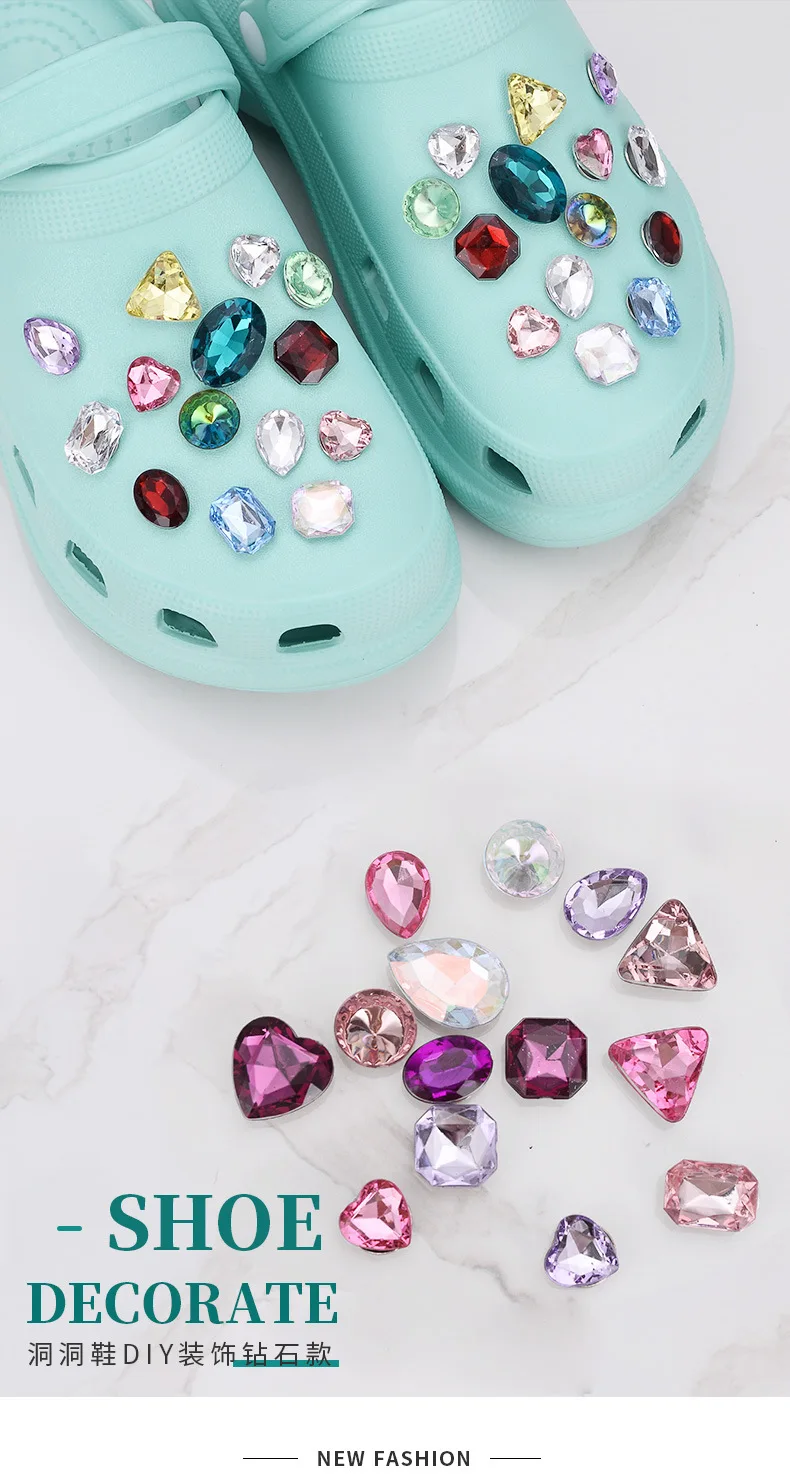 New Shoe Charms for Hole DIY Colored Diamond Crystal Shoe Buckle Decoration for Hole Shoe Charm Accessories Kids Party Gift