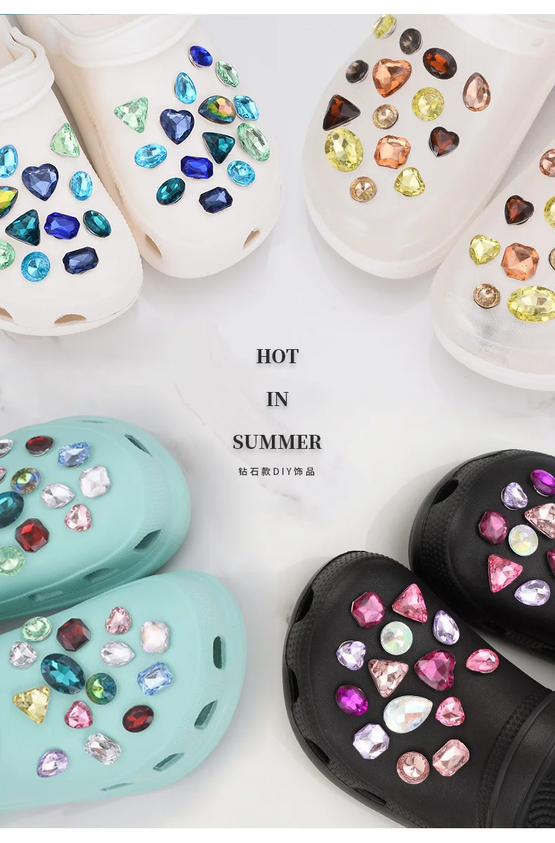 New Shoe Charms for Hole DIY Colored Diamond Crystal Shoe Buckle Decoration for Hole Shoe Charm Accessories Kids Party Gift