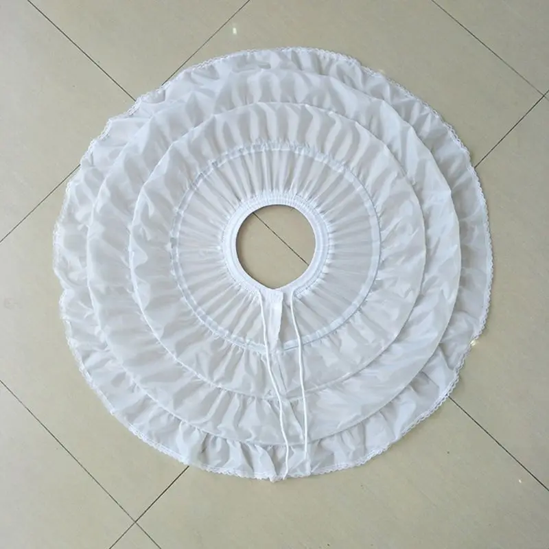 Children Girls 3 Steel Hoops White Petticoat Wedding Gown Dress Underskirt Elastic Waistband Drawstring A-Line Skirt Edge
