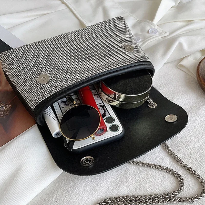 JIOMAY New Rhinestone Bag for Women Shiny Mini Silver Clutch Bag Girls Chain Crossbody Bag Wholesals Items For Small Business