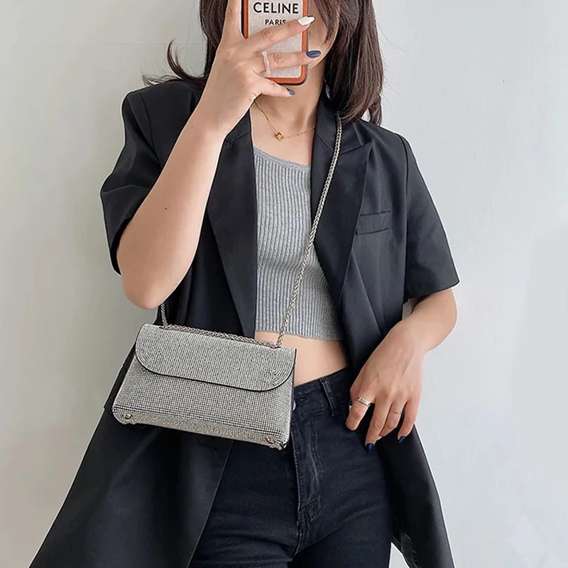 JIOMAY New Rhinestone Bag for Women Shiny Mini Silver Clutch Bag Girls Chain Crossbody Bag Wholesals Items For Small Business