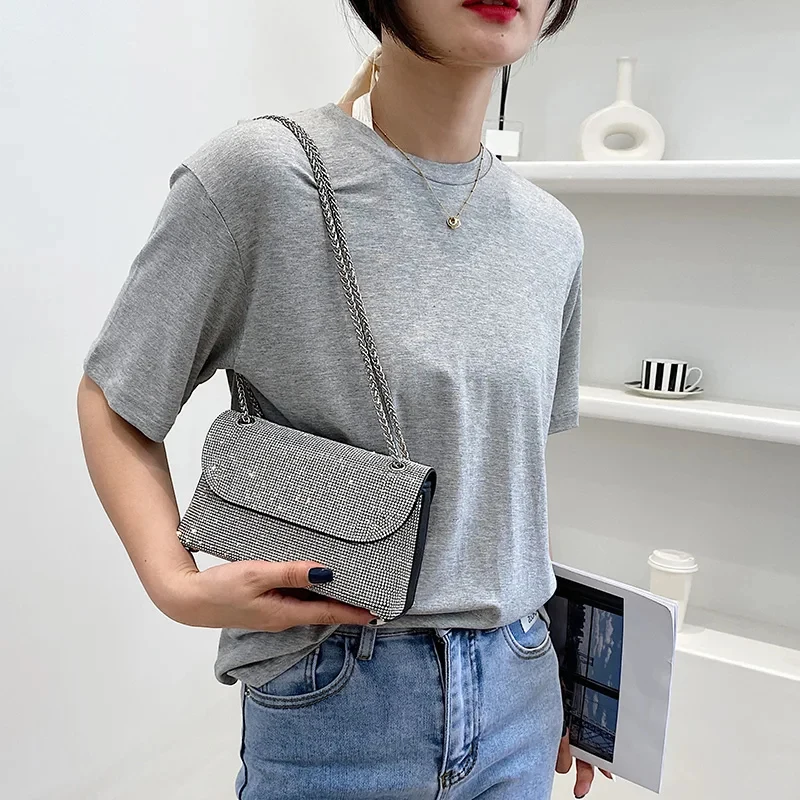 JIOMAY New Rhinestone Bag for Women Shiny Mini Silver Clutch Bag Girls Chain Crossbody Bag Wholesals Items For Small Business