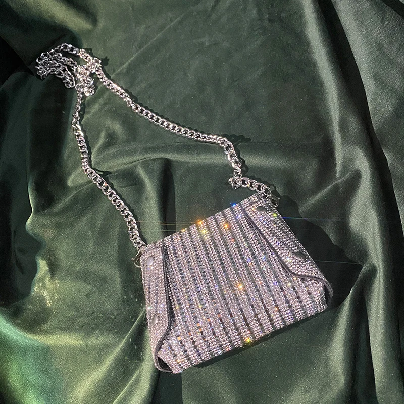JIOMAY New Rhinestone Bag for Women Shiny Mini Silver Clutch Bag Girls Chain Crossbody Bag Wholesals Items For Small Business