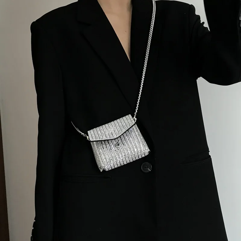 JIOMAY New Rhinestone Bag for Women Shiny Mini Silver Clutch Bag Girls Chain Crossbody Bag Wholesals Items For Small Business