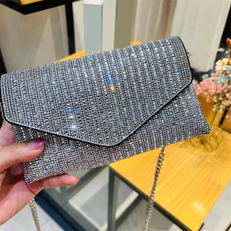 JIOMAY New Rhinestone Bag for Women Shiny Mini Silver Clutch Bag Girls Chain Crossbody Bag Wholesals Items For Small Business