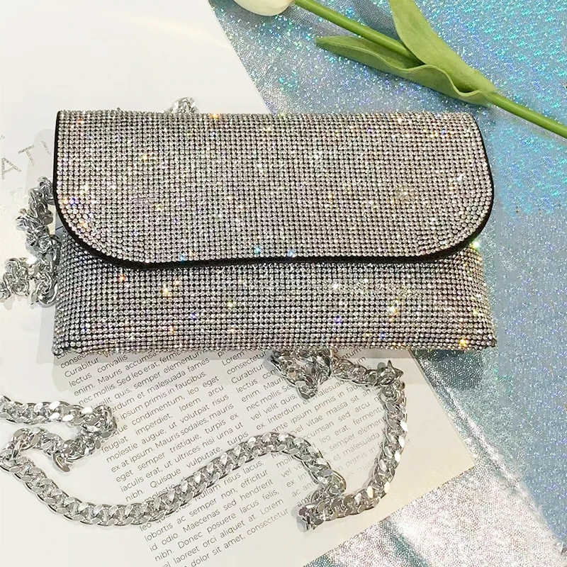 JIOMAY New Rhinestone Bag for Women Shiny Mini Silver Clutch Bag Girls Chain Crossbody Bag Wholesals Items For Small Business