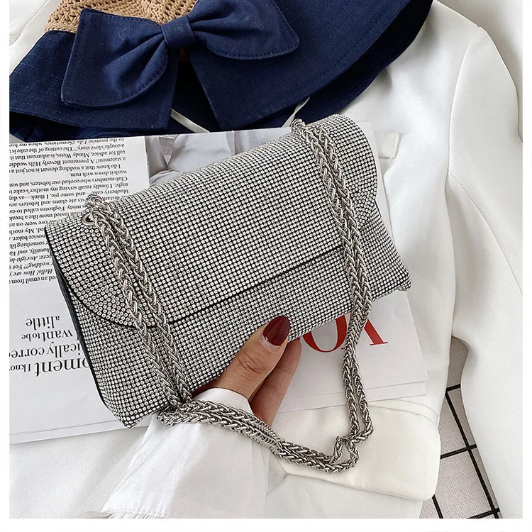 JIOMAY New Rhinestone Bag for Women Shiny Mini Silver Clutch Bag Girls Chain Crossbody Bag Wholesals Items For Small Business