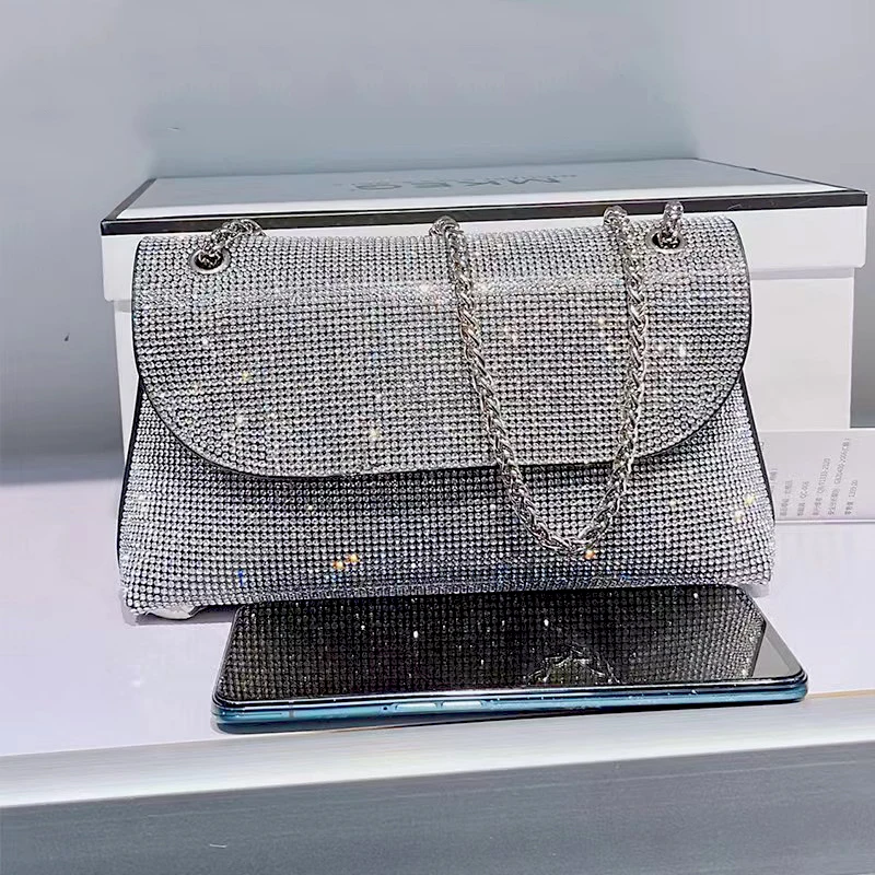 JIOMAY New Rhinestone Bag for Women Shiny Mini Silver Clutch Bag Girls Chain Crossbody Bag Wholesals Items For Small Business