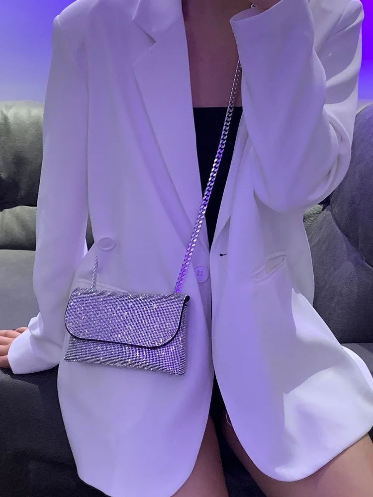 JIOMAY New Rhinestone Bag for Women Shiny Mini Silver Clutch Bag Girls Chain Crossbody Bag Wholesals Items For Small Business