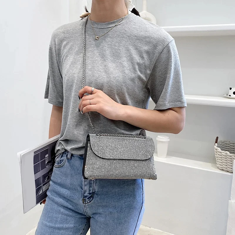 JIOMAY New Rhinestone Bag for Women Shiny Mini Silver Clutch Bag Girls Chain Crossbody Bag Wholesals Items For Small Business