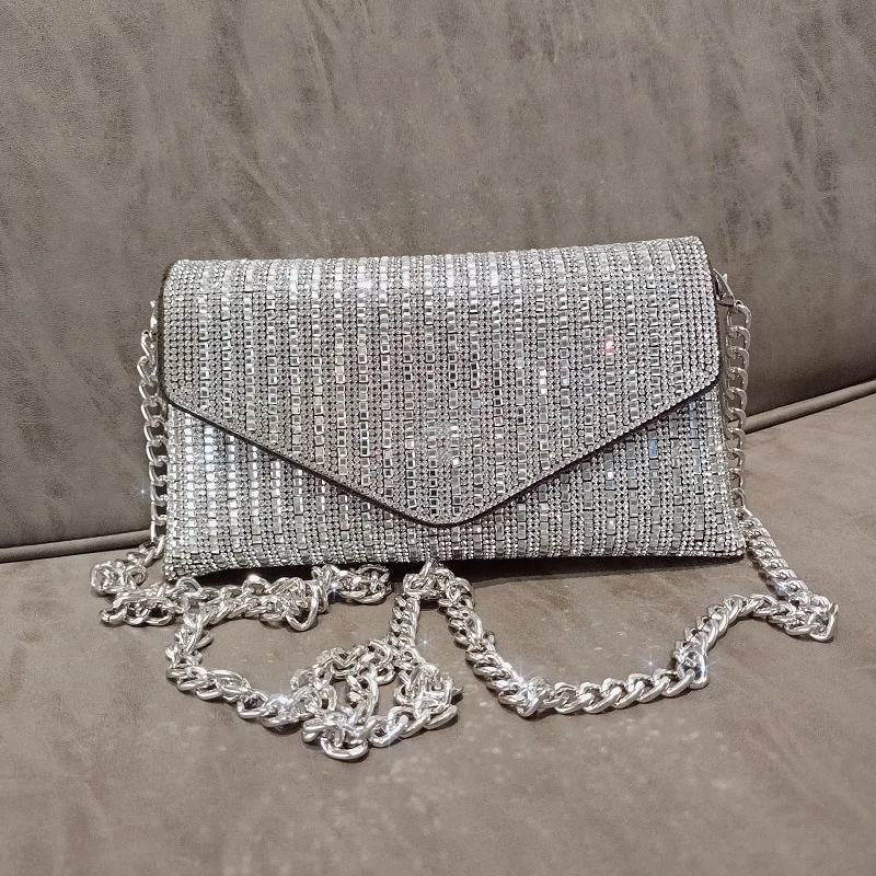 JIOMAY New Rhinestone Bag for Women Shiny Mini Silver Clutch Bag Girls Chain Crossbody Bag Wholesals Items For Small Business