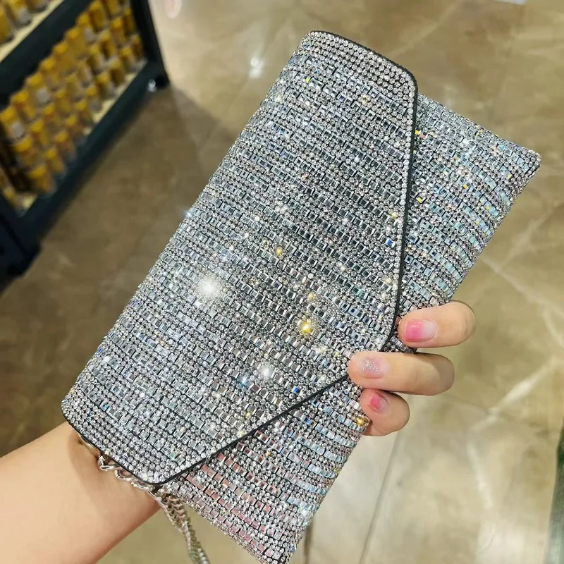 JIOMAY New Rhinestone Bag for Women Shiny Mini Silver Clutch Bag Girls Chain Crossbody Bag Wholesals Items For Small Business