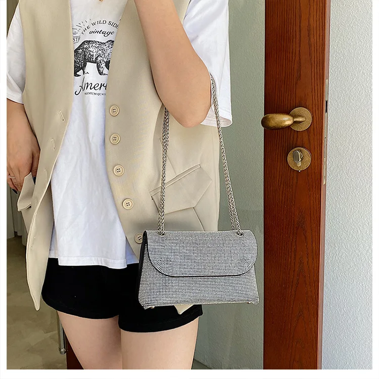JIOMAY New Rhinestone Bag for Women Shiny Mini Silver Clutch Bag Girls Chain Crossbody Bag Wholesals Items For Small Business