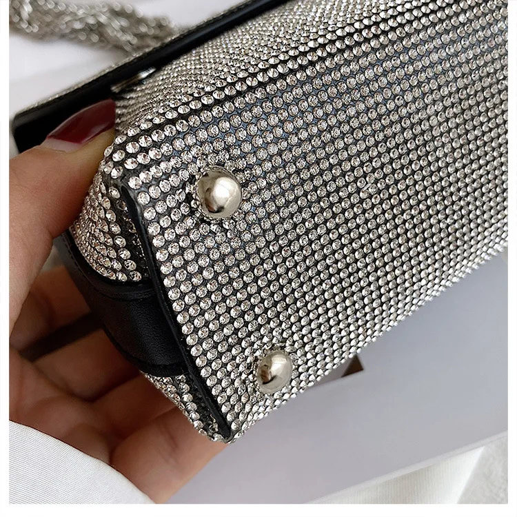 JIOMAY New Rhinestone Bag for Women Shiny Mini Silver Clutch Bag Girls Chain Crossbody Bag Wholesals Items For Small Business