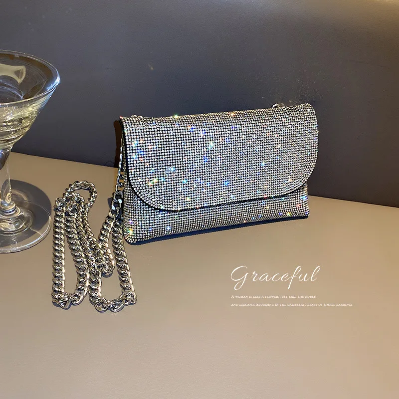 JIOMAY New Rhinestone Bag for Women Shiny Mini Silver Clutch Bag Girls Chain Crossbody Bag Wholesals Items For Small Business
