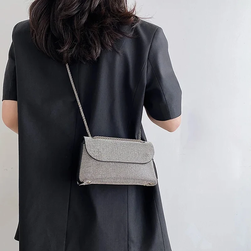 JIOMAY New Rhinestone Bag for Women Shiny Mini Silver Clutch Bag Girls Chain Crossbody Bag Wholesals Items For Small Business