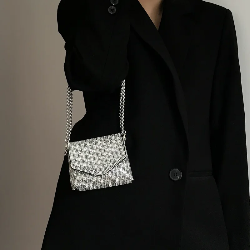 JIOMAY New Rhinestone Bag for Women Shiny Mini Silver Clutch Bag Girls Chain Crossbody Bag Wholesals Items For Small Business