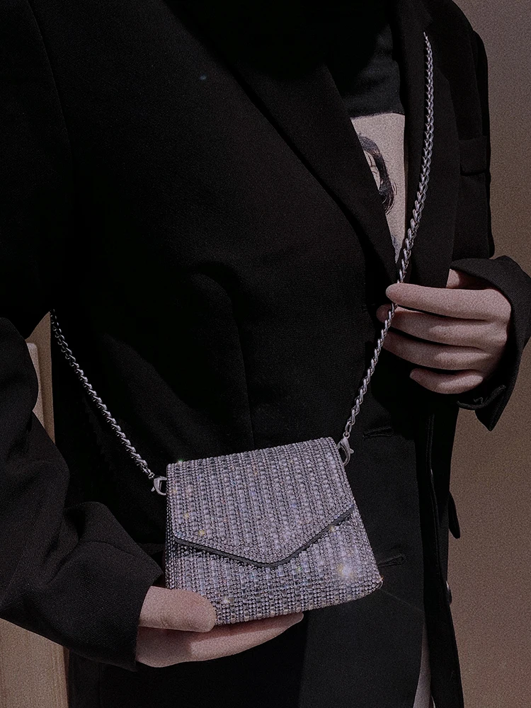 JIOMAY New Rhinestone Bag for Women Shiny Mini Silver Clutch Bag Girls Chain Crossbody Bag Wholesals Items For Small Business