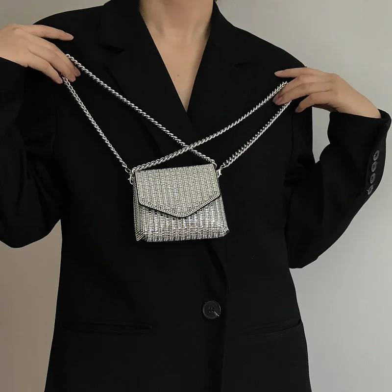 JIOMAY New Rhinestone Bag for Women Shiny Mini Silver Clutch Bag Girls Chain Crossbody Bag Wholesals Items For Small Business