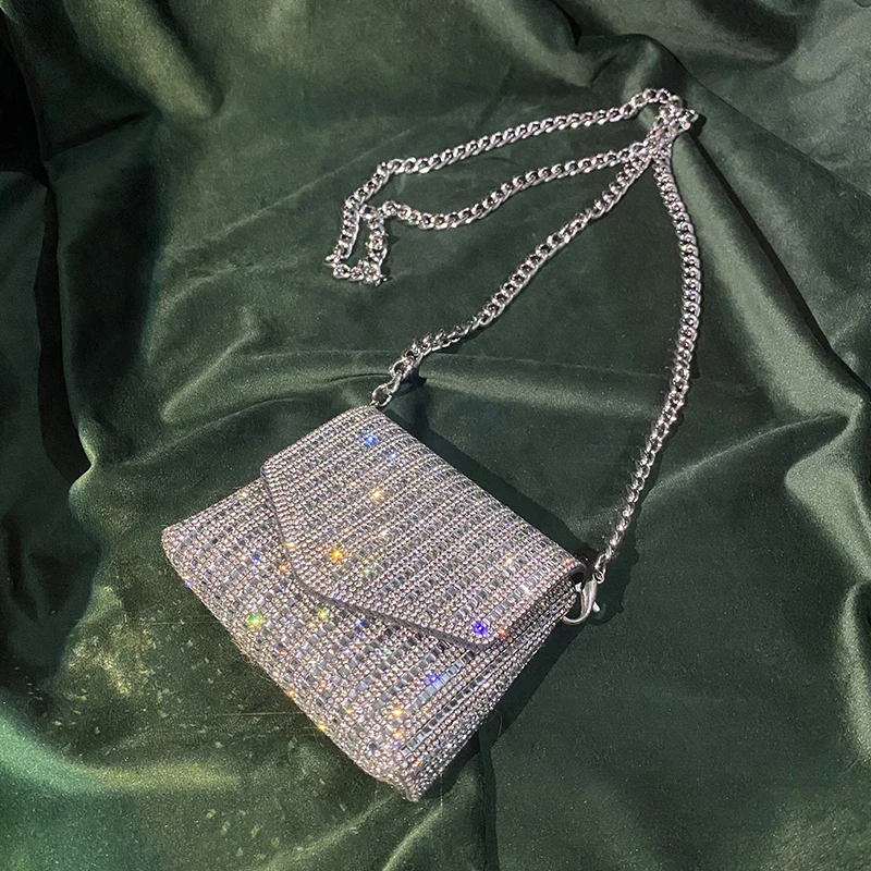 JIOMAY New Rhinestone Bag for Women Shiny Mini Silver Clutch Bag Girls Chain Crossbody Bag Wholesals Items For Small Business
