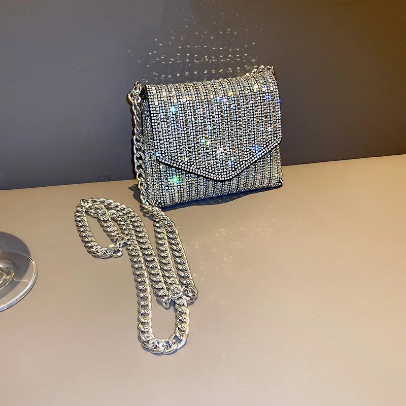 JIOMAY New Rhinestone Bag for Women Shiny Mini Silver Clutch Bag Girls Chain Crossbody Bag Wholesals Items For Small Business