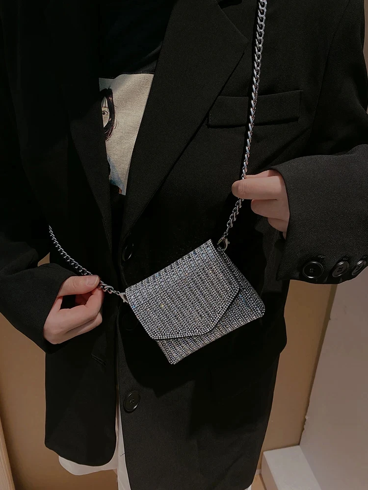JIOMAY New Rhinestone Bag for Women Shiny Mini Silver Clutch Bag Girls Chain Crossbody Bag Wholesals Items For Small Business