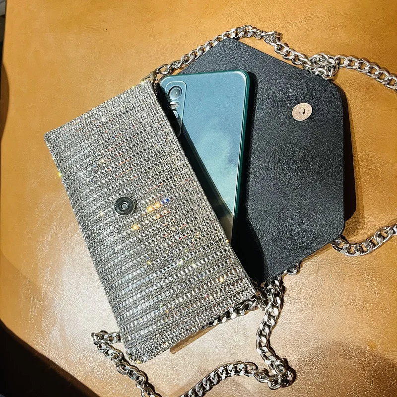 JIOMAY New Rhinestone Bag for Women Shiny Mini Silver Clutch Bag Girls Chain Crossbody Bag Wholesals Items For Small Business