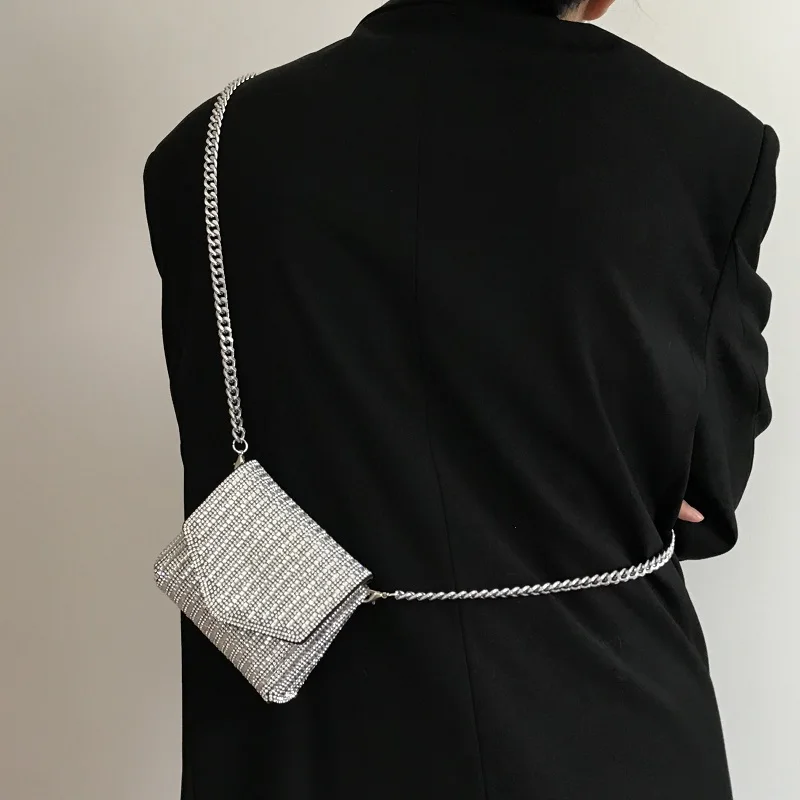 JIOMAY New Rhinestone Bag for Women Shiny Mini Silver Clutch Bag Girls Chain Crossbody Bag Wholesals Items For Small Business