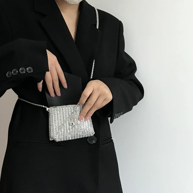 JIOMAY New Rhinestone Bag for Women Shiny Mini Silver Clutch Bag Girls Chain Crossbody Bag Wholesals Items For Small Business