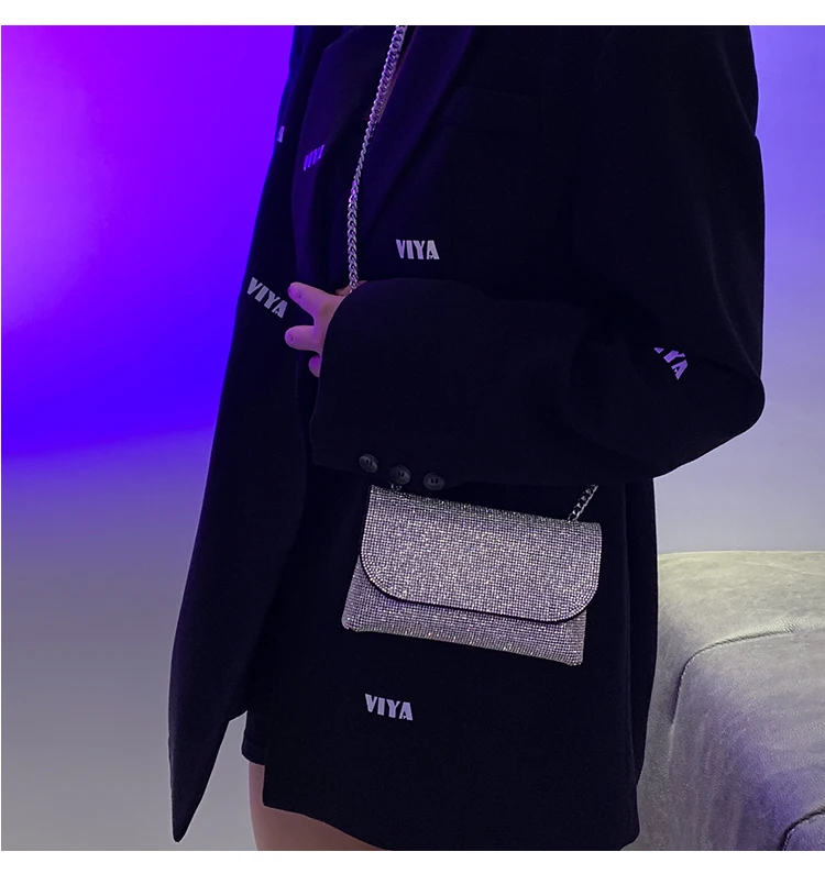 JIOMAY New Rhinestone Bag for Women Shiny Mini Silver Clutch Bag Girls Chain Crossbody Bag Wholesals Items For Small Business