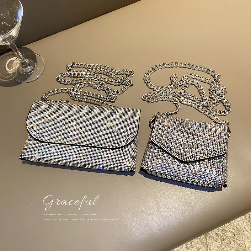 JIOMAY New Rhinestone Bag for Women Shiny Mini Silver Clutch Bag Girls Chain Crossbody Bag Wholesals Items For Small Business