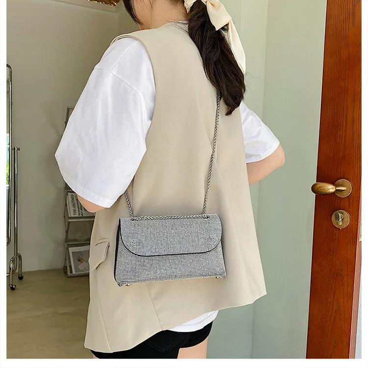 JIOMAY New Rhinestone Bag for Women Shiny Mini Silver Clutch Bag Girls Chain Crossbody Bag Wholesals Items For Small Business