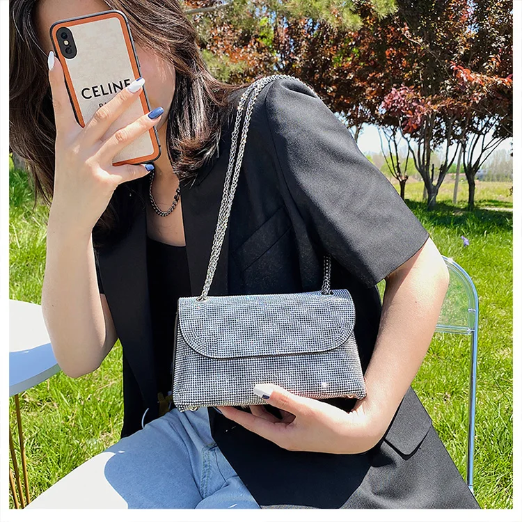 JIOMAY New Rhinestone Bag for Women Shiny Mini Silver Clutch Bag Girls Chain Crossbody Bag Wholesals Items For Small Business