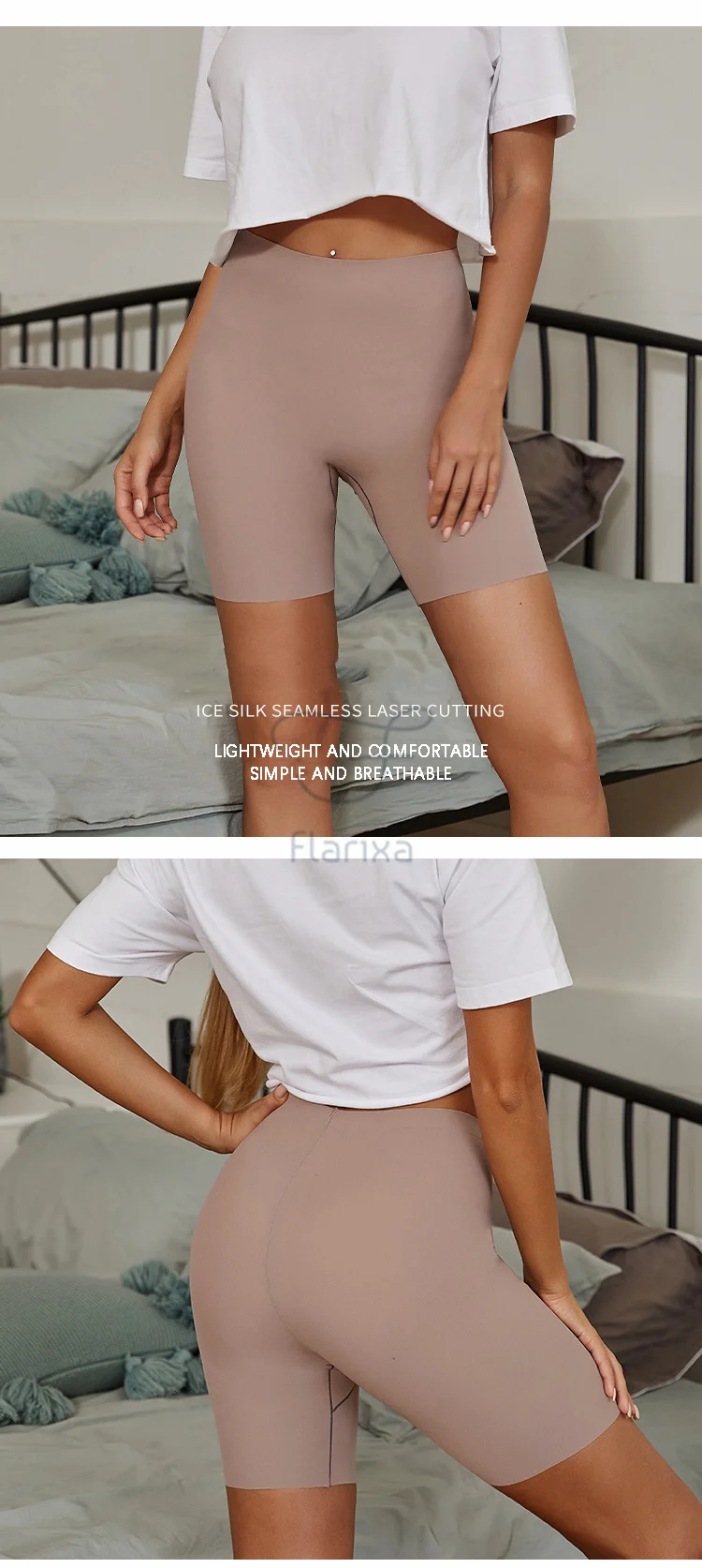 Flarixa Seamless Sports Shorts Women's Panties High Waist Tummy Hips Safety Pants Slim Shaping Underwear Ice Silk Boxer Briefs