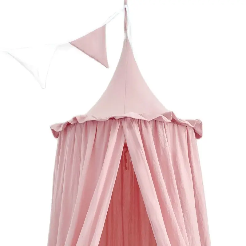 100% Cotton Crib Kids Room Deco Baldachin with Frill Bed Curtain Canopy for Nursery