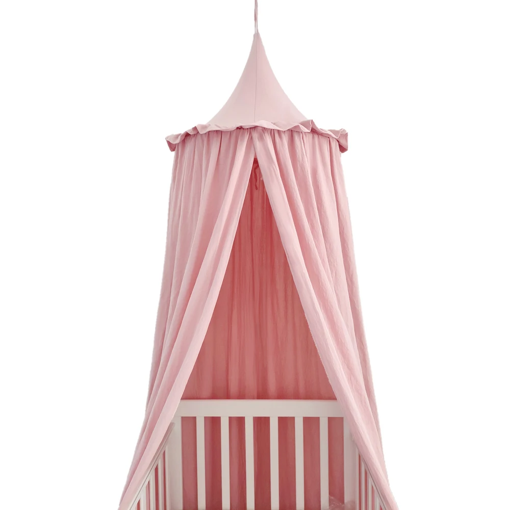 100% Cotton Crib Kids Room Deco Baldachin with Frill Bed Curtain Canopy for Nursery