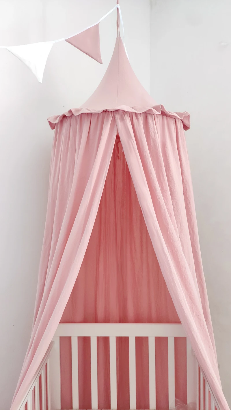 100% Cotton Crib Kids Room Deco Baldachin with Frill Bed Curtain Canopy for Nursery