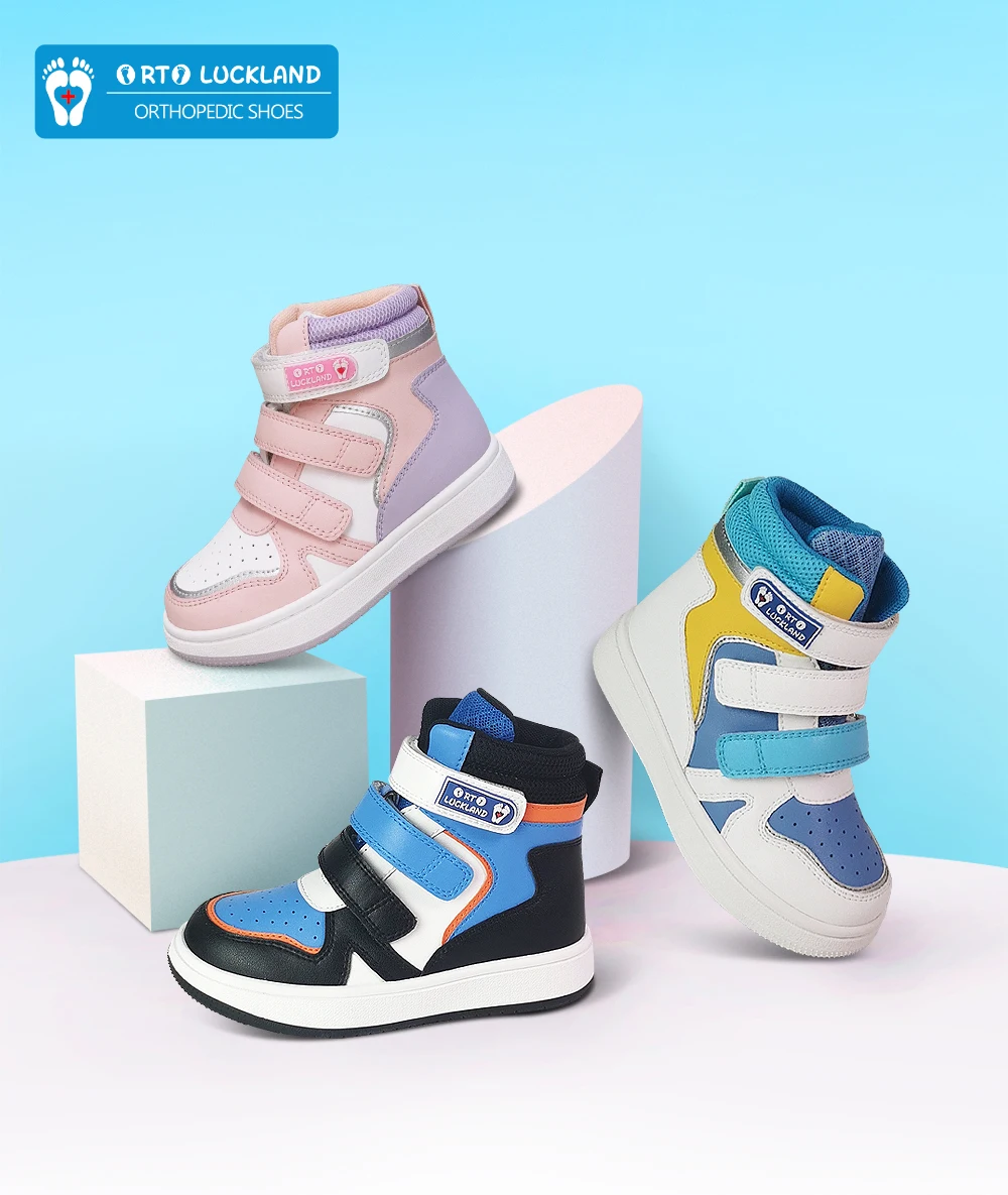 Ortoluckland Children Casual Shoes Kids Orthopedic Leather Sneaker Boys Girls Sporty School Tennis Winter Spring Boots 3to 14Age