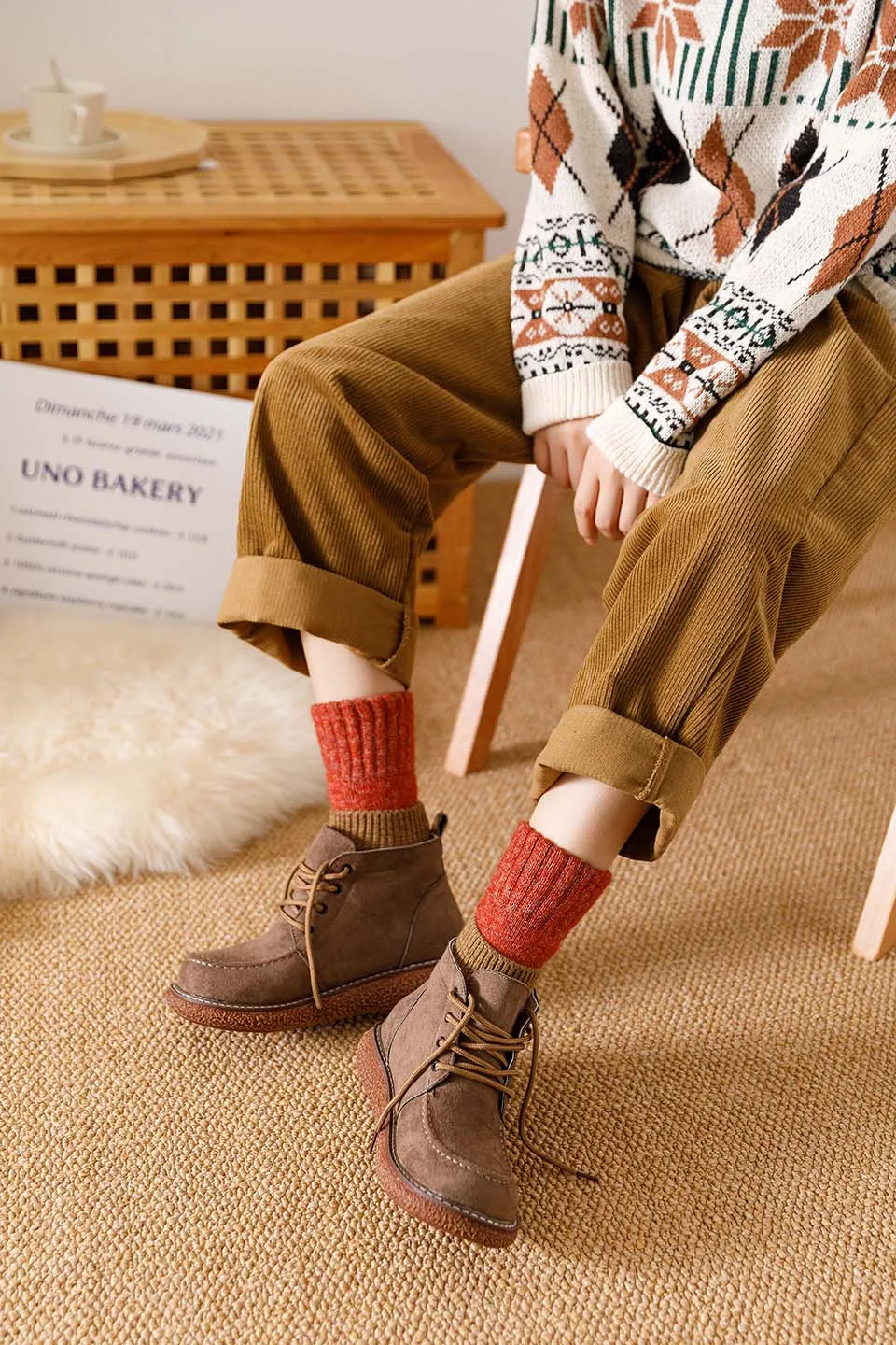 Winter Women's Thick Warm Merino Wool Socks Harajuku Retro Cold Resistant Fashion Casual Solid Color Cashmere Socks 5 Pair