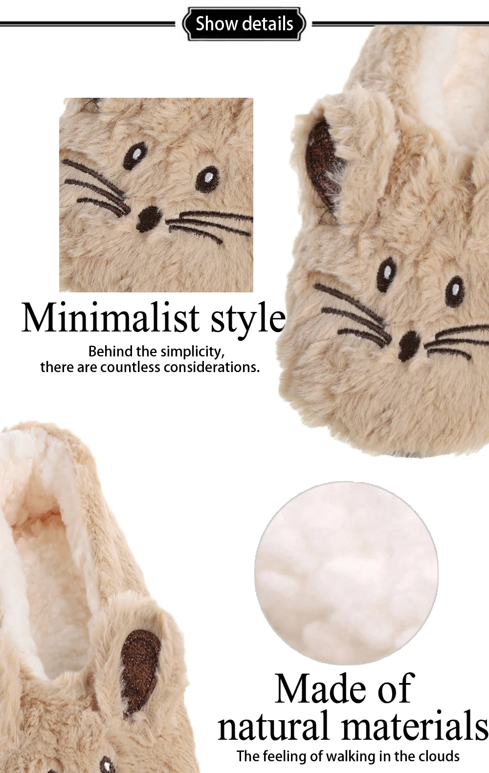 Home Fuzzy Slipper Women Winter Fur Warm Plush Non Slip Grip Indoor Fluffy Lazy Female Mouse Ears Floor Shoe Sneaker Living Room